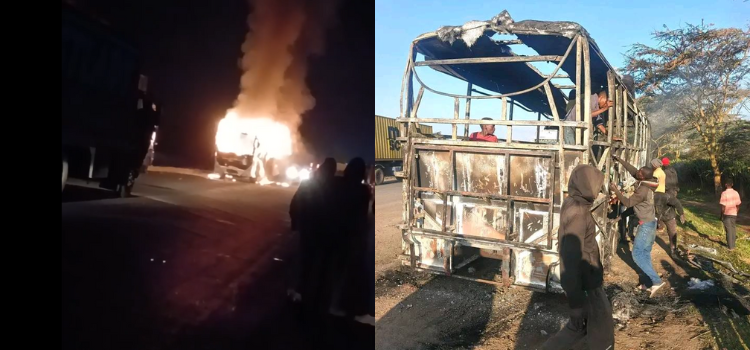 Mash Poa Bus Torched By Boda Boda Riders After Fatal Accident In Nakuru-Eldoret Highway