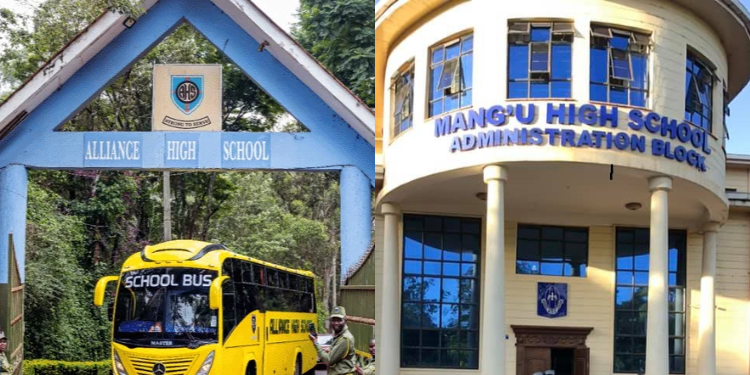 A Photo Collage Alliance High School Students At The School'S Entrance Ushering In The New School Bus And Mang'U High Admnistration Block Photo/Alliance High School/Mang'U High