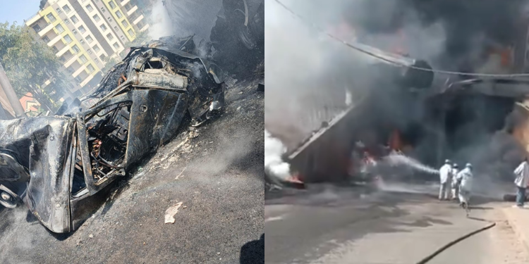 Kenha Closes Nairobi Southern Bypass After Oil Tanker Fire A Photo Collage Showing A Fire Incident Along The Nairobi Southern Bypass. Photokenha (1)