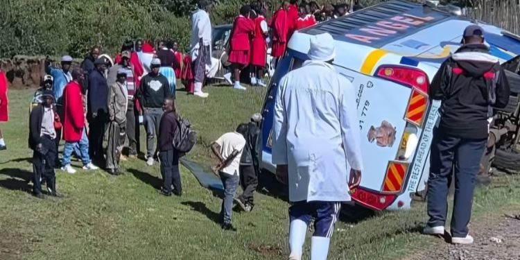 Guardian Angel Bus Carrying Students Overturns A Photo Showing The Overturned Guardian Angel Bus That Was Ferrying Students Photo/Sikika Road Safety