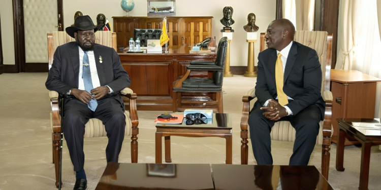 South Sudan President Salva Kirr (Left) In A Past Meeting With President William Ruto At State House, Nairobi.