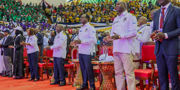 Tsc Acting Ceo Evaleen Mitei With Basic Education Ps Julius Bitok And Education Cs Julius Migos During The National Celebration Of World Teachers’ Day 2025. Photo Tsc Kenya (1)