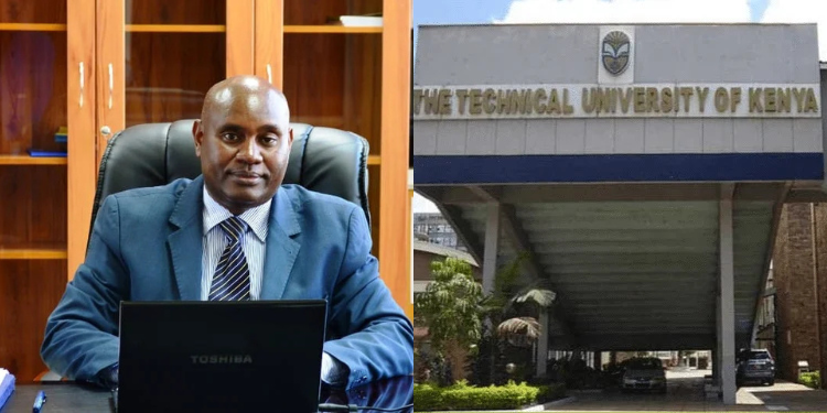 A Collage Photo Of Tuk Vice Chancellor Benedict Mutua And Schools Gate. Photo/Tuk