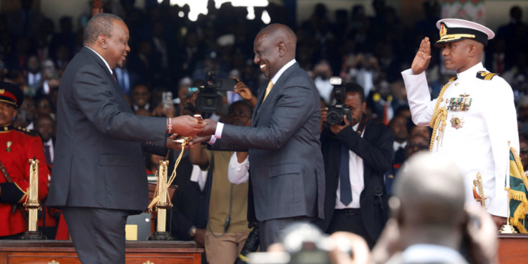 A Photo Of President William Ruto Receiving The Sword Of Power During His Swearing In. Photo/Viral Tea Hustler Bottom-Up Was A Political Lie, Not A New Economic Order