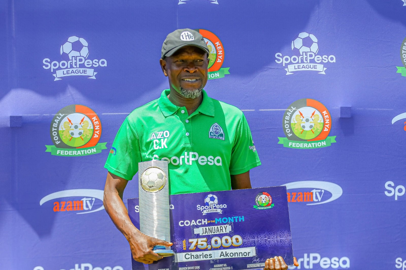 Gor Mahia Head Coach Charles Akonnor Poses With The Sportpesa Coach Of The Month Cheque For January 2026.