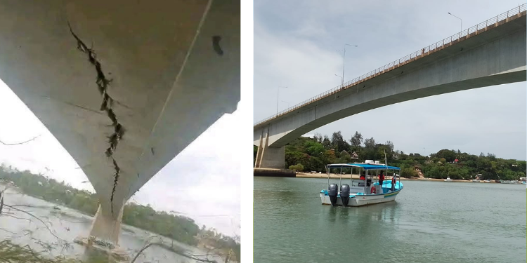 Collage Comparing The Fabricated Cracked Image Of Kilifi Bridge With Its Current Intact State. Photo/Kilifi County