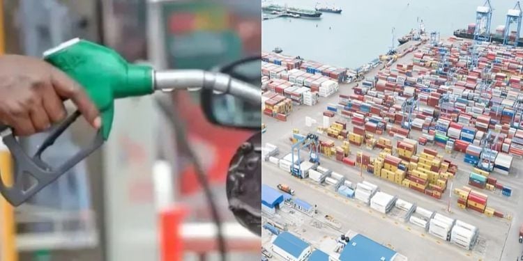 A Collage Of A Fuel Pump At A Petrol Station And Containers At The Port Of Mombasa. Photo/Kpa