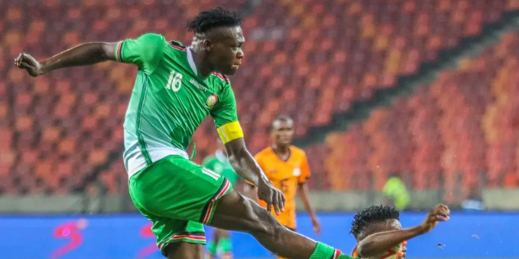 Rooney Onyango Cleared To Play As Tribunal Court Suspends Provisional Ban Kenyan Footballer Rooney Onyango In A Past Match Versus Seychelles. Photo/Harambee Stars.