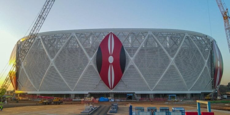 An Aerial View Of Talanta Stadium Showing The Distinctive Exterior Design Featuring Kenyan Shield Motifs 