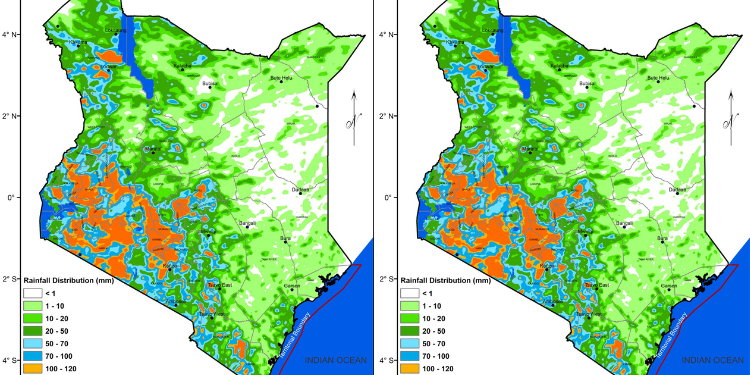 Areas Expected To Receive Rainfall. Photo/Kenya Met