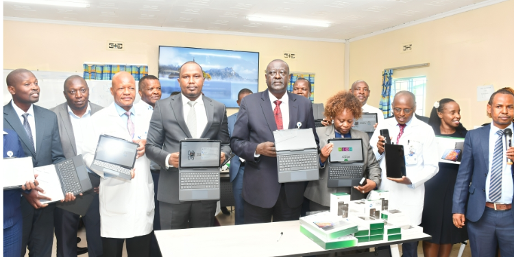 Digital Health Agency Announces 70 Vacancies; How To Apply Anthony Lenaiyara And Kenyatta Hospital Officials At The Issuance Of Digital Devices For Citizens Service Delivery. Photo| Digital Health Agency | X