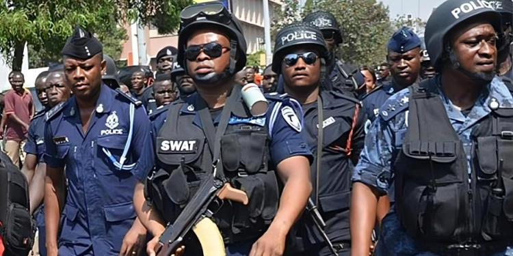Ghana Police Officers Preparing For Patrol .Photo/Ghana Police Service/X