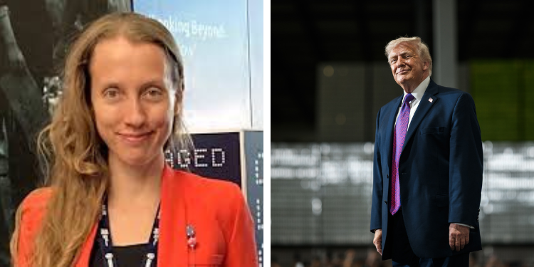 A Collage Of Shelly Kittleson And President Trump.