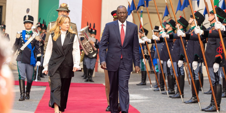 President William Ruto With Italian Prime Minister Giorgia Meloni In Rome, Italy. Photo/ Pcs
