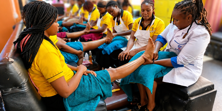 A Tutor Takes Students Through A Pedicure Lesson At Beauty Point College In Nairobi. Photo-Beauty Point 