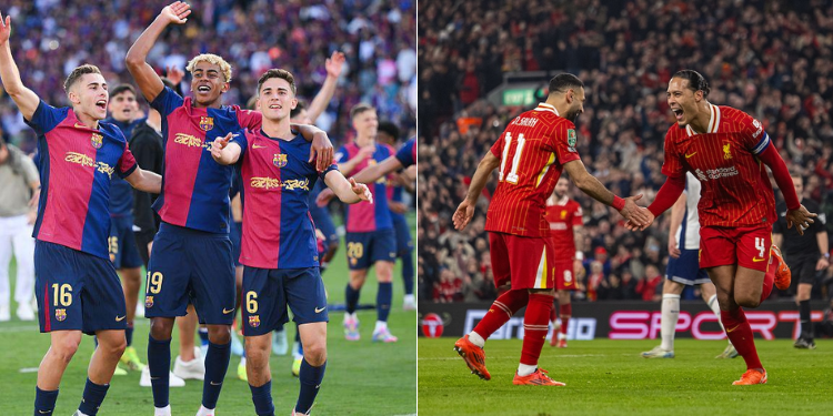 A Collage Of Barcelona And Liverpool Fc. Photo/ Barcelona. Liverpool
