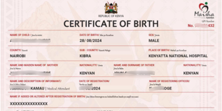 How Kenyans Can Register Birth Certificates For Children Born Abroad A Birth Certificate Sample. Photo/Kenyan Law