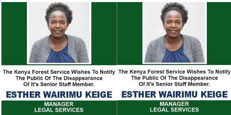 Kfs Issues Alert Over Missing Manager The Kenya Forest Service (Kfs) Has Issued A Public Notice On The Disappearance Of Senior Staff Member Esther Keige, A Manager Of Legal Services