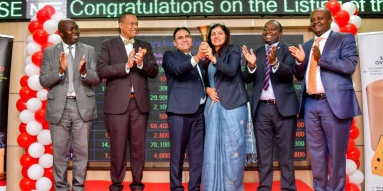 Nse Ceo Frank Mwiti And Shri Krishna Overseas Plc Officials After The Company&Amp;Apos;S Listing On The Nse Photo/ Shri Krishna Overseas Plc 