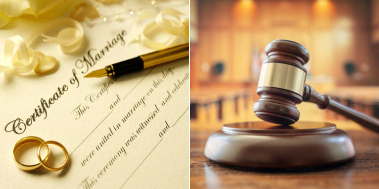 A Photo Of A Marriage Certificate (Left) And A Court Gravel