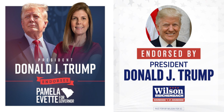 Trump Endorses Rivals Evette And Wilson Ahead Of June 23 South Carolina Governor Runoff South Carolina Lt. Gov. Pamela Evette And Attorney General Alan Wilson, Both Endorsed By President Donald Trump Ahead Of The June 23 Republican Gubernatorial Runoff.