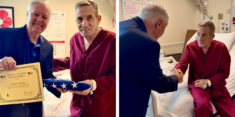 Veteran Who Singlehandedly Took Out Enemy Strongholds, Moved Wounded Soldiers Honored Vietnam War Veteran Colonel Gordon Roberts Is Presented With A Flag By Sen. Lindsey Graham.