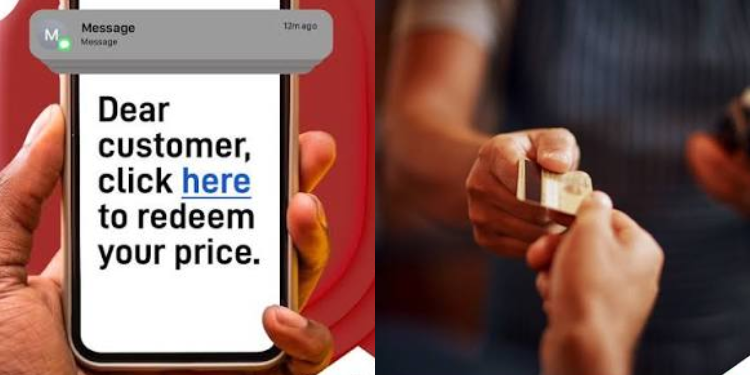 A Person Holding A Phone Displaying A Scam Message, Alongside Another Person Holding A Bank Card. Photo/Equity Bank