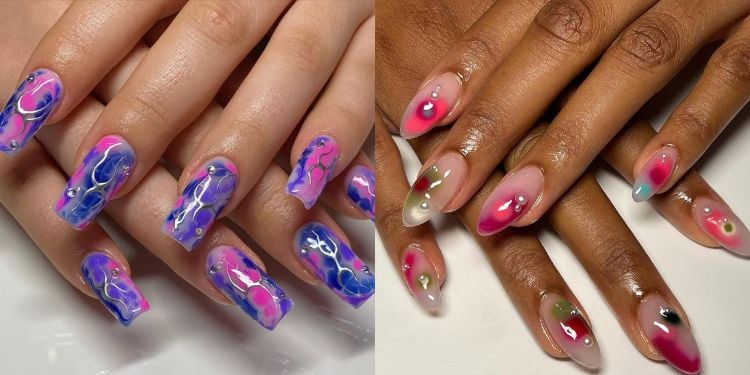 To achieve cleaner blooming gel nail designs, use thin layers of gel throughout the process with a small amount of color and build intensity gradually.