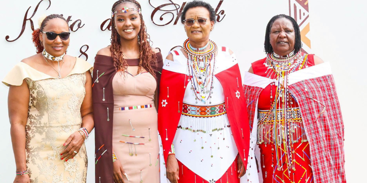The Widow Of The Late Johana Kipyegon Ngeno, Naiyanoi Ntutu (Second From Left), Arrives For Charlene Ruto’s Koito Ceremony In Kilgoris, Narok County.