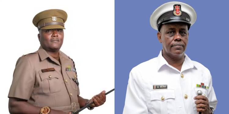 Wo1 Joel Gatibi Murage, Kenya Army Sergeant Major, And Wo1 Musa Adan Abdi, Kenya Navy Sergeant Major. Photo/Kdf