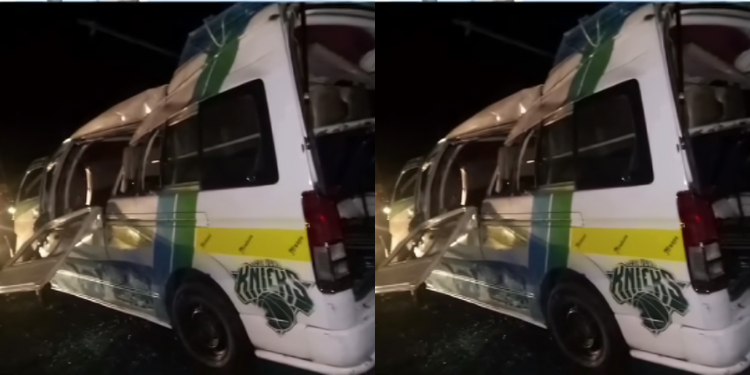 Matatu And Truck Collide Killing Several People An 18-Seater Matatu After A Crash With Truck Along The Nairobi–Mombasa Highway Photo/Kituku Updates