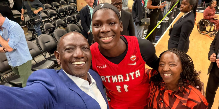 President William Ruto, First Lady Rachel Ruto And Kenyan Basketball Star Madina Okot During A Wnba Game In New York On September 23, 2026 Photo/Pcs