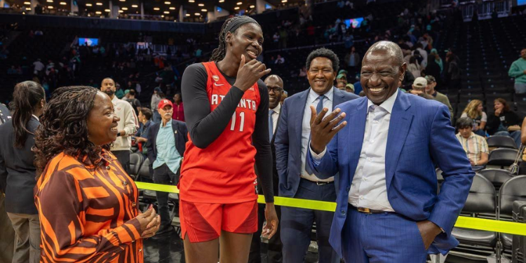 President William Ruto, First Lady Rachel Ruto And Kenyan Basketball Star Madina Okot During A Wnba Game In New York On September 23, 2026 Photo/Pcs