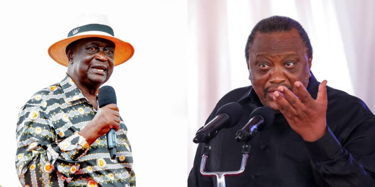 Oburu Blasts Uhuru For Handing Power To Ruto If Raila Won A Collage Of Former President Uhuru Kenyatta And Odm Party Leader Oburu Oginga Photo/ Odm/Standard