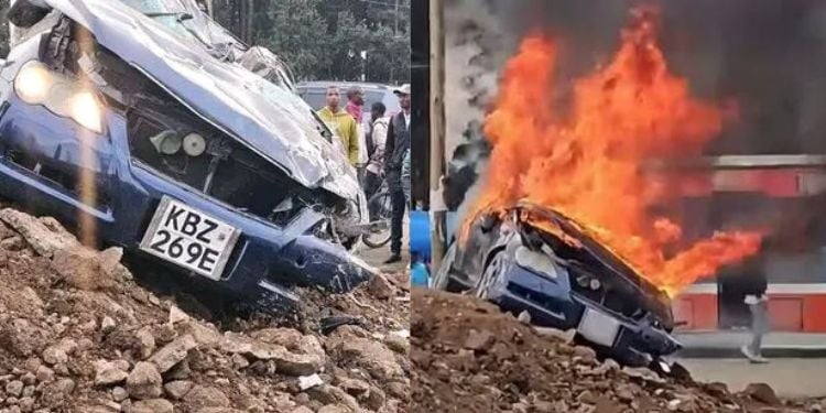 Three Killed As Vehicle Catches Fire Near Raila Odinga Stadium Three Dead, Several Injured In Accident At Kenol Stage Near Raila Odinga Stadium