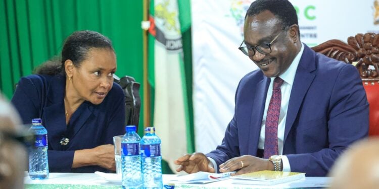 Acting TSC CEO Evaleen Mitei, and Education CS Julius Ogamba during World Teachers Day Celebrations on Monday October 5, 2026. PHOTO/MoE.