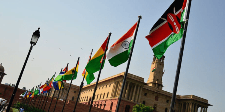 Flags Of India And African Countries At The 2015 India Africa Friendship Summit In New Delhi | Photo By Priyanka Parashar/Mint Via Getty Images