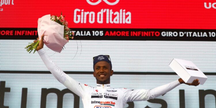 Girmay Promises To Take Eritrean Cycling To Fresh Heights Youthful Promise: Biniam Girmay Celebrates After Pulling On The Best Young Rider Jersey In The Giro D'Italia | Afp