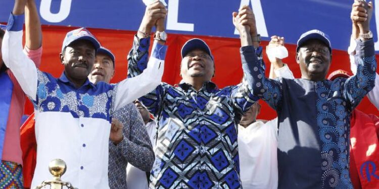 Uhuru To Convene 2Nd Azimio La Umoja One Kenya Coalition Council President Uhuru Kenyatta, Odm Leader Raila Odinga And Wiper Leader Kalonzo Musyoka At The Azimio La Umoja National Delegates Conference (Ndc) In March.photo/Courtesy
