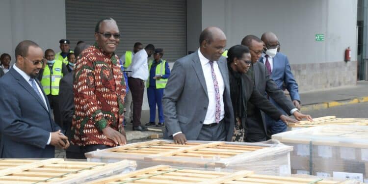Ruto, Raila Representatives To Inspect Ballot Papers In Greece Iebc Chairperson Wafula Chebukati When He Led The Commission In Receiving The First Batch Of Ballot Papers.photo/Iebc