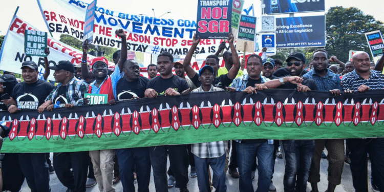 Kenya’s Big Railway Project Makes Life Even Harder For The Poor By Ignoring Their Reality Truck Drivers, Clearing Agents, Business Owners And Activists Protest Over Job Losses In Mombasa, Kenya. Stringer | Afp Via Getty Images