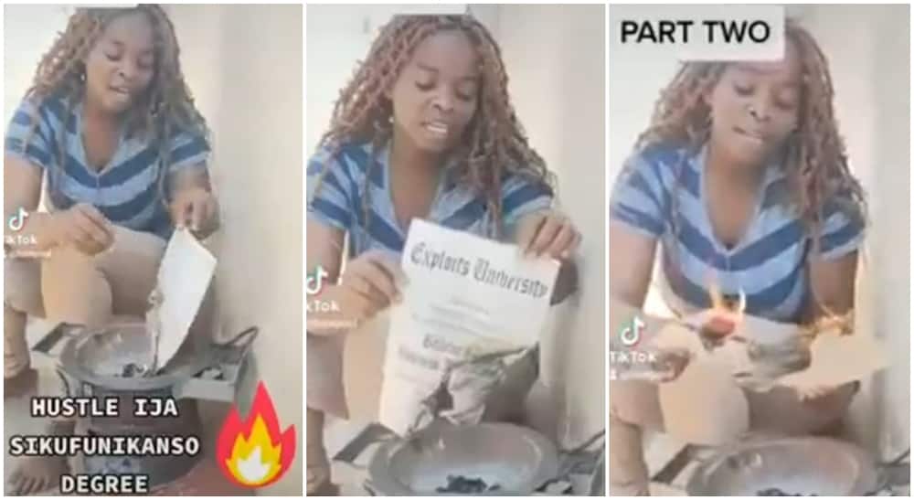 Wacha Ikae: Lady Burns 'Worthless' Degree After Failing To Secure A Job