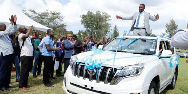 Kmpdu Secretary General Dr. Davji Bhimji Atellah Atop The Vehicle He Was Gifted By Kenyan Doctors.photo/Courtesy