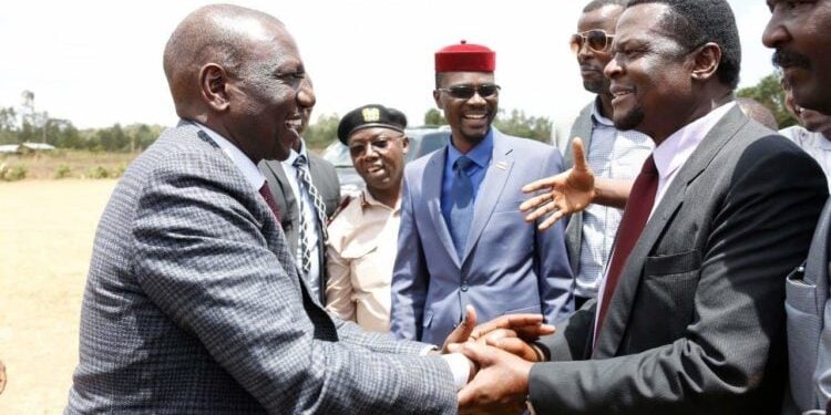 Waluke Begs Ruto To Save Him From Prison Trouble President William Ruto Greets Sirisia Mp John Waluke During A Leaders Meeting In Kakamega On Thursday.photo/Courtesy