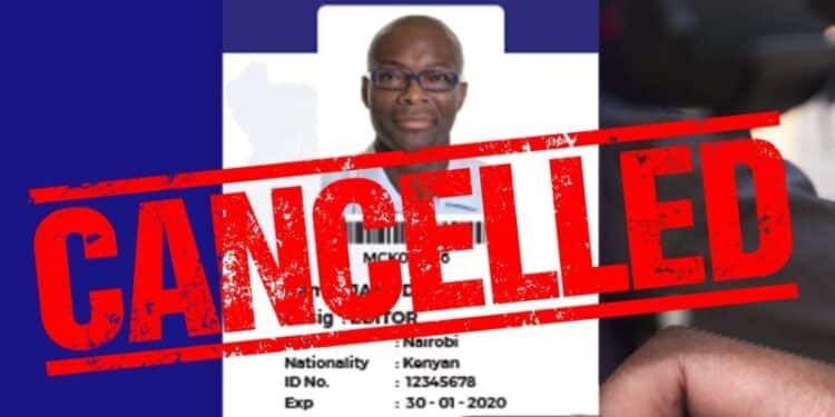 Media Council Of Kenya To Recall All Accreditation Cards Given To Journalists The Media Council Of Kenya (Mck) On Friday, January 27 Issued A Directive That Will See Fraudsters Impersonating As Journalists Contained.photo/Mck