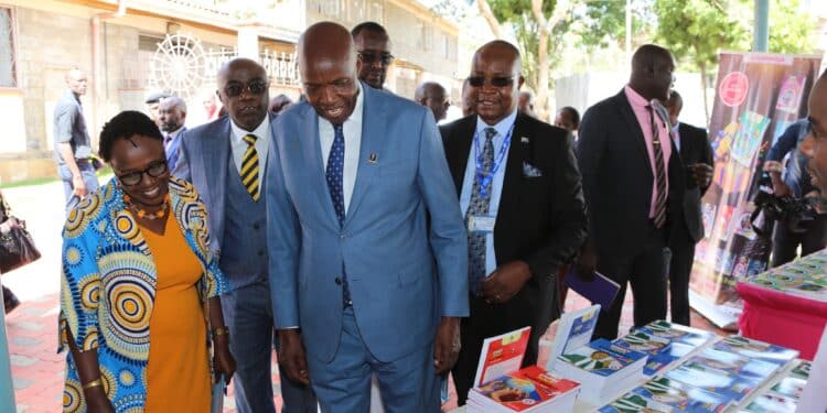 Education Cs Ezekiel Machogu During The Flagging Off Of Grade 7 Text Books At Kicd.photo/Jackson Okata,The Kenya Times