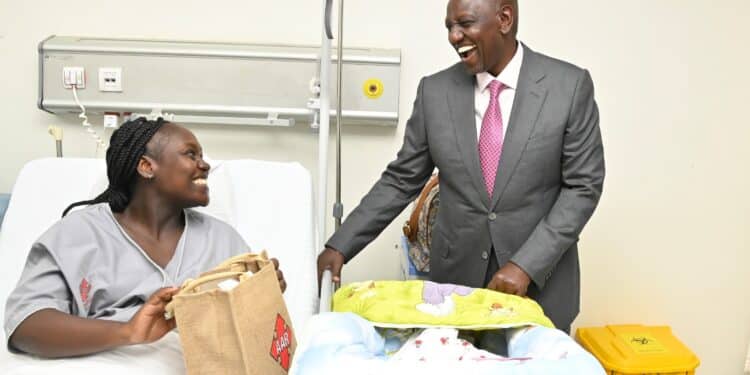 President Ruto Has A Light Moment With A Patient During The Official Opening Of The Aar Hospital - Kiambu Road, Nairobi County.photo/Pcs Sha Health Cs
