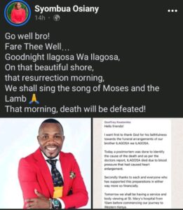 Ilagosa Wa Ilagosa Died Of Health Complications, Postmortem Reveals