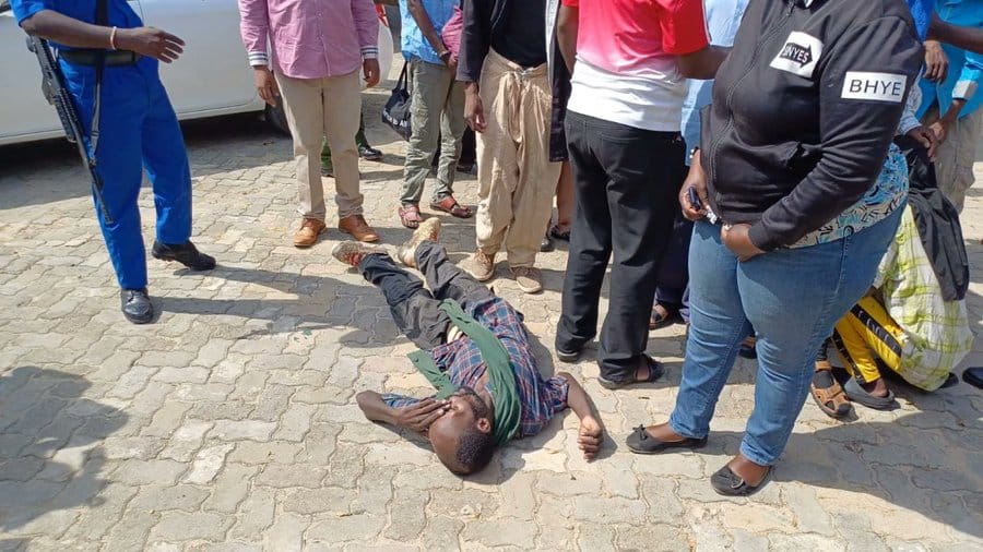 A Past Photo Of Pator Mackenzie'S Follower Unable To Walk To Court After Staging Hunfer Strike. Photo/Courtesy