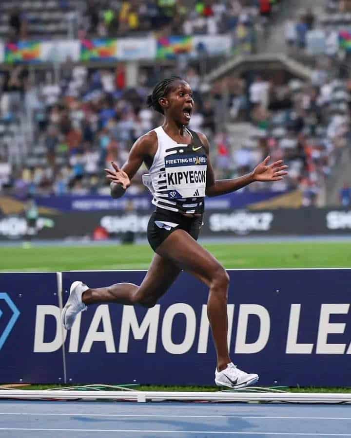 Faith Kipyegon Celebrates After Winning The Diamond League. 